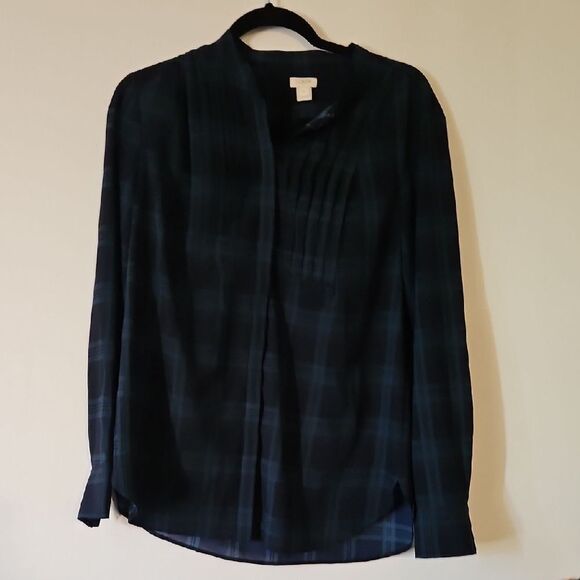 J. Crew Dark Plaid Blouse M - Picture 1 of 4